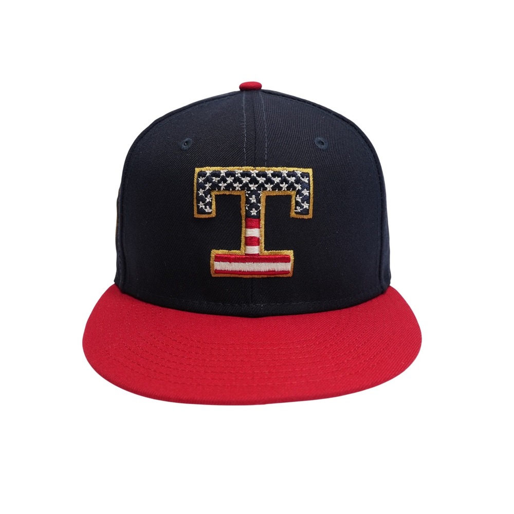New Era 9FIFTY Texas Rangers Snapback Hat Navy Red USA Flag Green Undervisor
